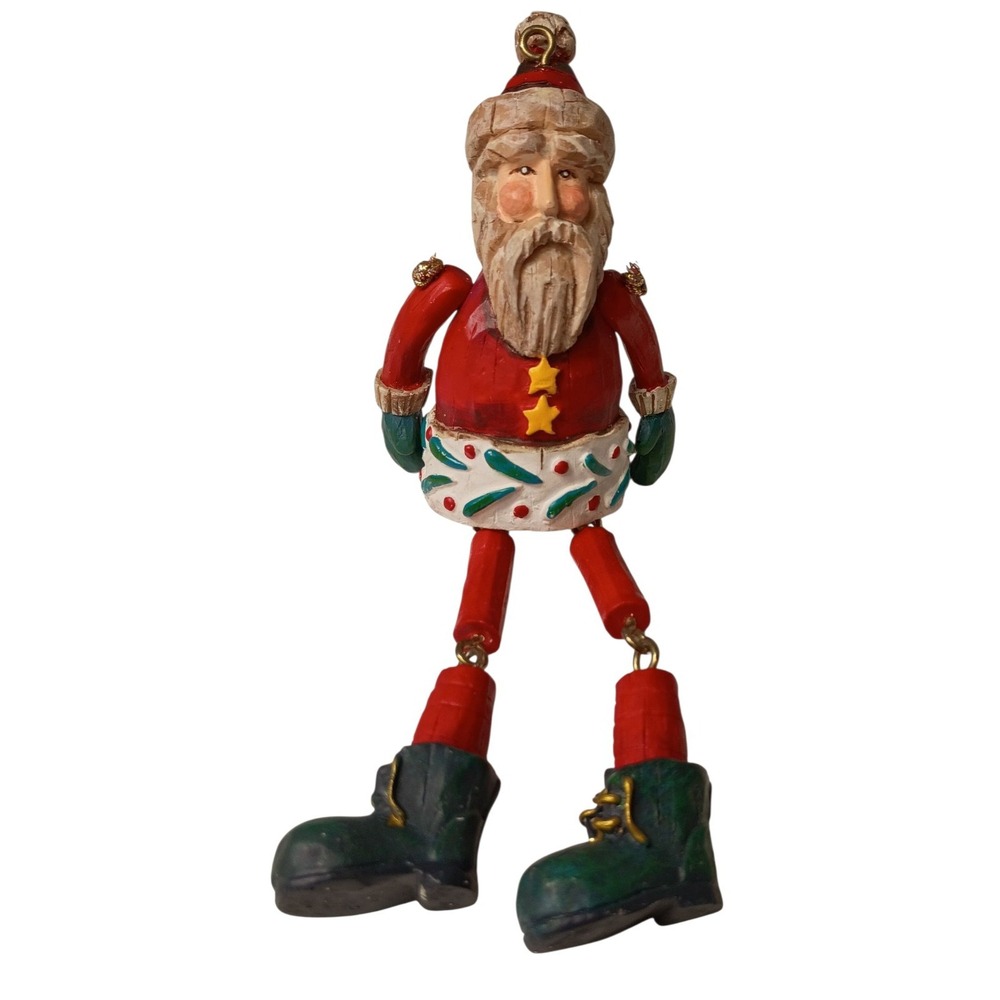 Russ Berrie Co Christmas Ornament Jointed Arms Legs Folk‎ Art Santa 16757